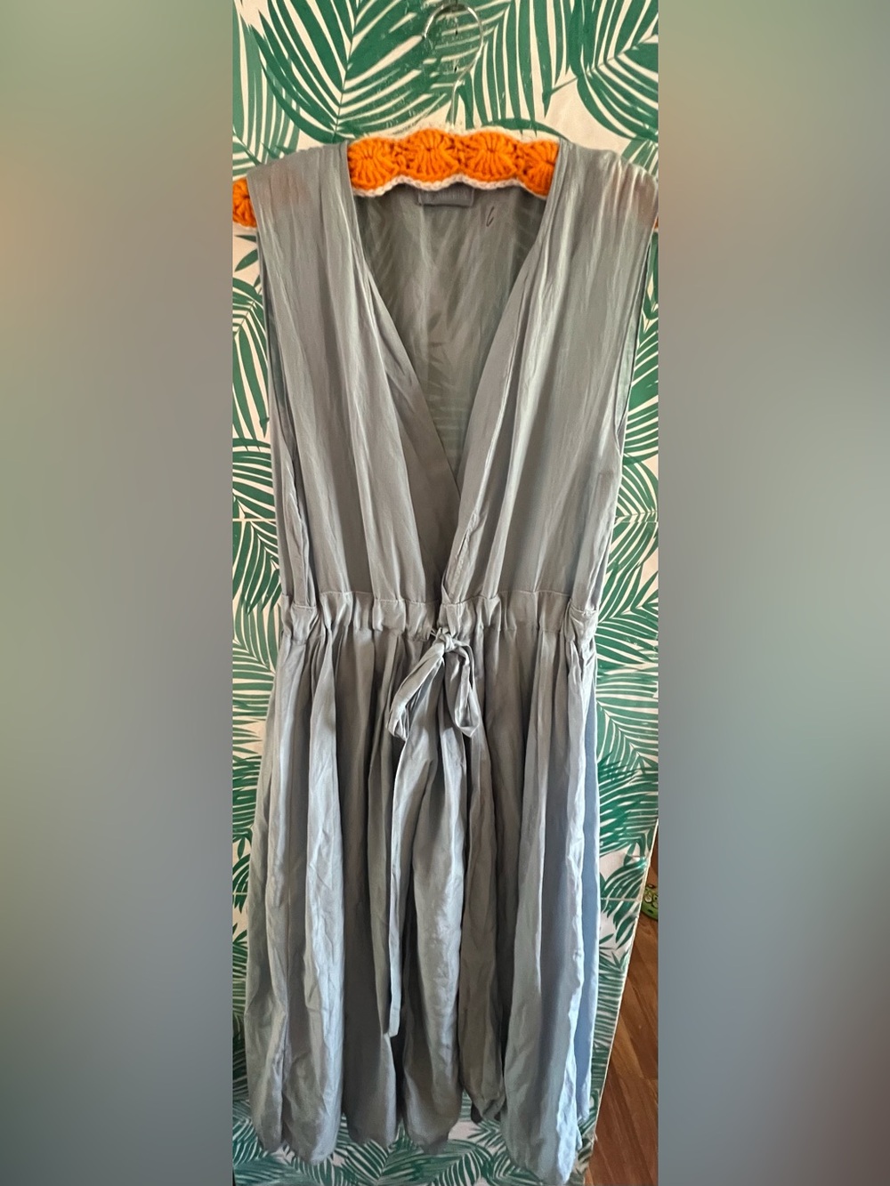 CP Shades Julia Silk-Cotton midi dress V neck tie waist Light Blue Sz M layered